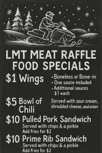 January 3, 2026 Meat Raffle Starting at noon at Water’s Edge Lodge